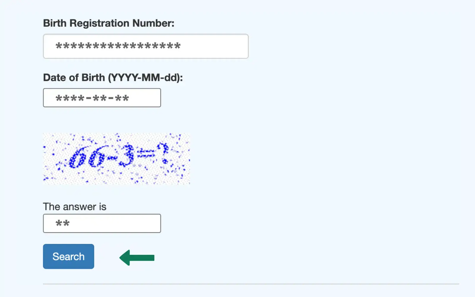 Clicking the Search button to check the birth certificate online on everify.bdris.gov.bd